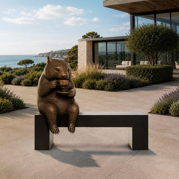 Wombat Saved You a Seat, Enjoying a Perfect Cup of Tea (Bronze Sculpture)