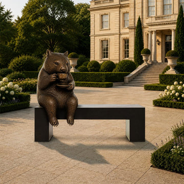 Wombat Saved You a Seat, Enjoying a Perfect Cup of Tea (Bronze Sculpture)