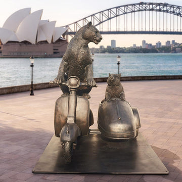 The Amur Leopard and Hairy Nosed Wombat Race in the Vespa Side Car (Bronze Sculpture)