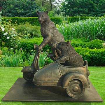 The Amur Leopard and Hairy Nosed Wombat Race in the Vespa Side Car (Bronze Sculpture)