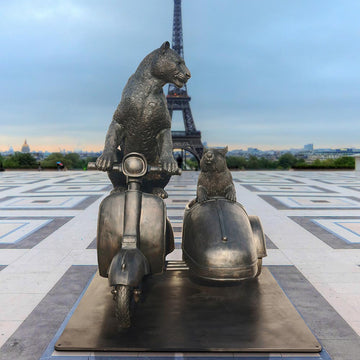 The Amur Leopard and Hairy Nosed Wombat Race in the Vespa Side Car (Bronze Sculpture)
