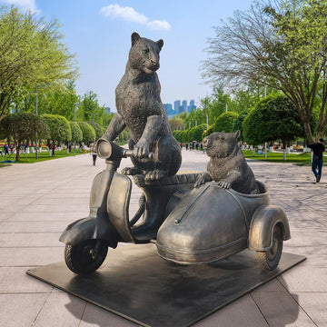 The Amur Leopard and Hairy Nosed Wombat Race in the Vespa Side Car (Bronze Sculpture)