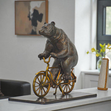 The Asiatic Black Bear Races Against Time on the Bicycle (Bronze Sculpture, Small)