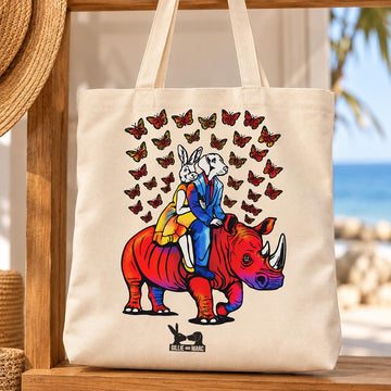 Vespa, Rhino and Butterflies (Canvas Tote Bag)