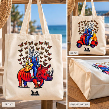 Vespa, Rhino and Butterflies (Canvas Tote Bag)