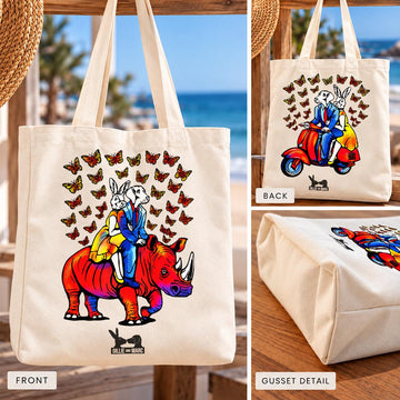 Vespa, Rhino and Butterflies (Canvas Tote Bag)