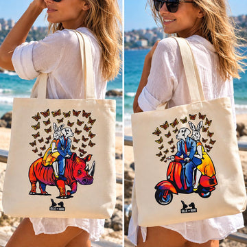 Vespa, Rhino and Butterflies (Canvas Tote Bag)