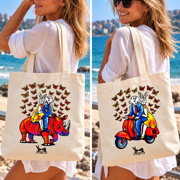 Vespa, Rhino and Butterflies (Canvas Tote Bag)
