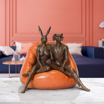 Beanbag Rabbitwoman and Dogman (Bronze Sculpture, Small)