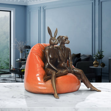 Beanbag Rabbitwoman and Dogman (Bronze Sculpture, Small)