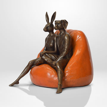 Beanbag Rabbitwoman and Dogman (Bronze Sculpture, Small)
