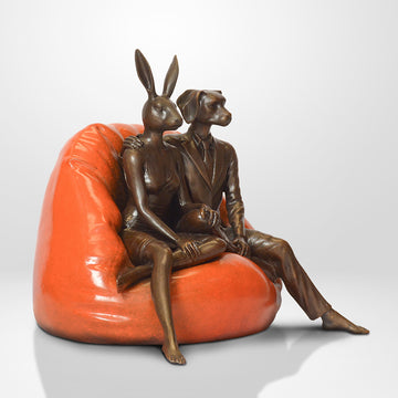 Beanbag Rabbitwoman and Dogman (Bronze Sculpture, Small)