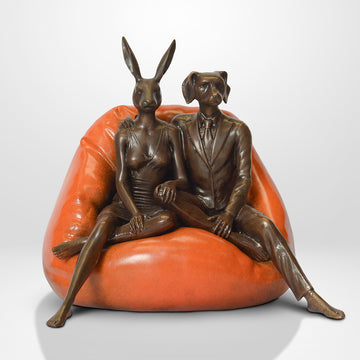 Beanbag Rabbitwoman and Dogman (Bronze Sculpture, Small)