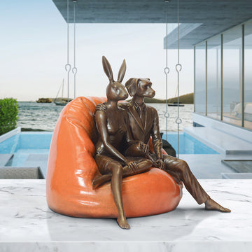 Beanbag Rabbitwoman and Dogman (Bronze Sculpture, Small)
