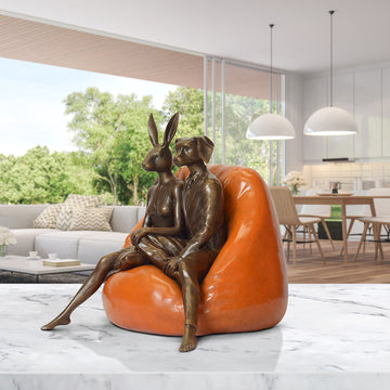 Beanbag Rabbitwoman and Dogman (Bronze Sculpture, Small)