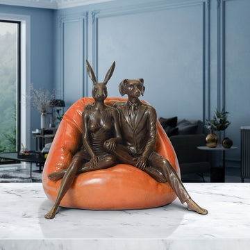 Beanbag Rabbitwoman and Dogman (Bronze Sculpture, Small)