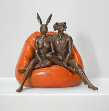 Beanbag Rabbitwoman and Dogman (Bronze Sculpture, Small)