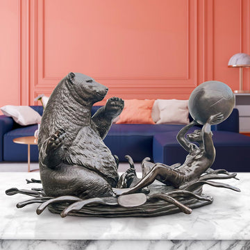 The Polar Bear with Dogman Stayed Cool (Bronze Sculpture)
