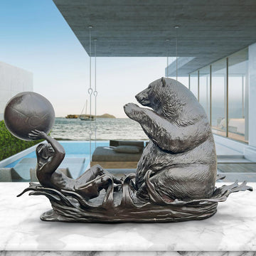 The Polar Bear with Dogman Stayed Cool (Bronze Sculpture)