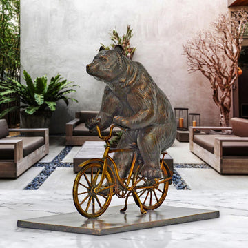 The Asiatic Black Bear Races Against Time on the Bicycle (Bronze Sculpture, Small)