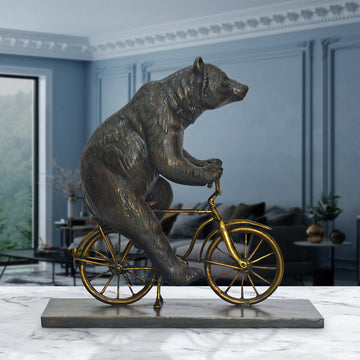The Asiatic Black Bear Races Against Time on the Bicycle (Bronze Sculpture, Small)