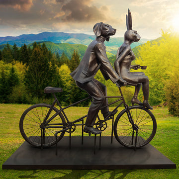 Tandem Lovers in Love (Bronze Sculpture)