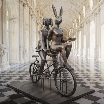 Tandem Lovers in Love (Bronze Sculpture)