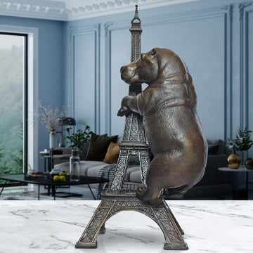 The Big Hippo Loved the Eiffel Tower (Bronze Sculpture)