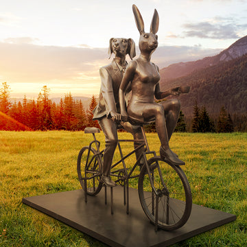 Tandem Lovers in Love (Bronze Sculpture)