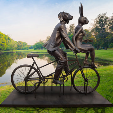 Tandem Lovers in Love (Bronze Sculpture)