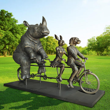 Rabbitwoman, Dogman, and the Northern White Rhino Journey Together for the Wild (Fibreglass Sculpture) (Copy)