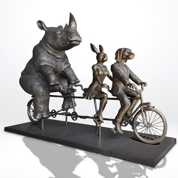 Rabbitwoman, Dogman, and the Northern White Rhino Journey Together for the Wild (Fibreglass Sculpture) (Copy)