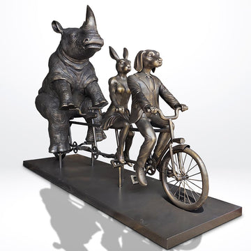 Rabbitwoman, Dogman, and the Northern White Rhino Journey Together for the Wild (Fibreglass Sculpture) (Copy)