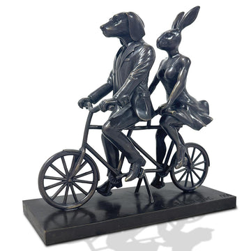 Rabbitwoman and Dogman Go Around  the World with Love (Bronze Sculpture, Miniature Collection)