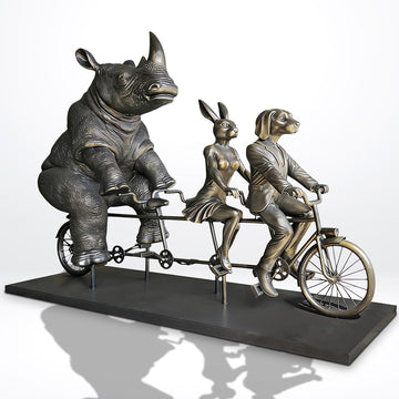Rabbitwoman, Dogman, and the Northern White Rhino Journey Together for the Wild (Fibreglass Sculpture) (Copy)