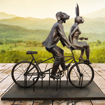 Tandem Lovers in Love (Bronze Sculpture)