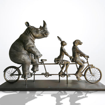 Rabbitwoman, Dogman, and the Northern White Rhino Journey Together for the Wild (Fibreglass Sculpture) (Copy)