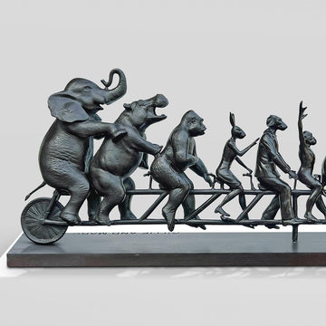 Dogman with Rabbitwoman on a Big Wild Ride (Bronze Sculpture)