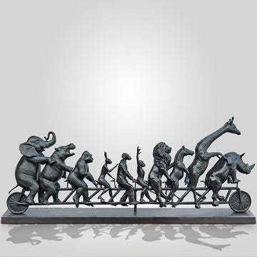 Dogman with Rabbitwoman on a Big Wild Ride (Bronze Sculpture)