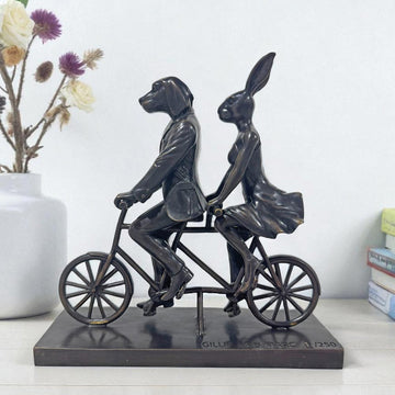 Rabbitwoman and Dogman Go Around  the World with Love (Bronze Sculpture, Miniature Collection)