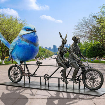 The Splendid Fairywren Loved Adventure with Rabbitwoman and Dogman (Bronze Sculpture)