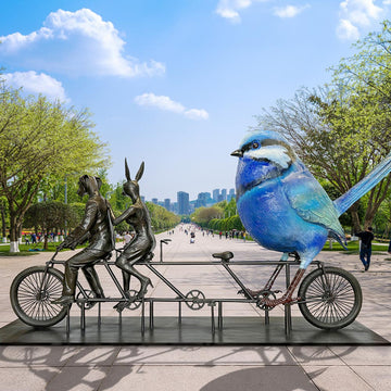 The Splendid Fairywren Loved Adventure with Rabbitwoman and Dogman (Bronze Sculpture)