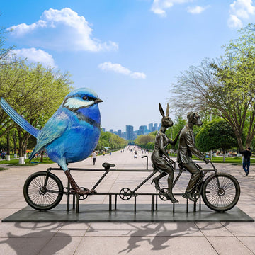 The Splendid Fairywren Loved Adventure with Rabbitwoman and Dogman (Bronze Sculpture)