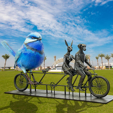 The Splendid Fairywren Loved Adventure with Rabbitwoman and Dogman (Bronze Sculpture)
