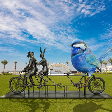 The Splendid Fairywren Loved Adventure with Rabbitwoman and Dogman (Bronze Sculpture)