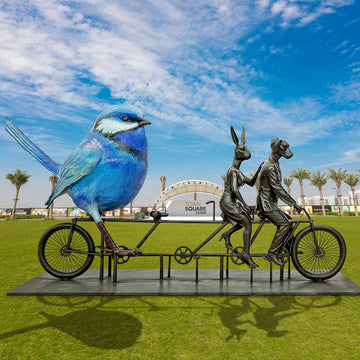 The Splendid Fairywren Loved Adventure with Rabbitwoman and Dogman (Bronze Sculpture)