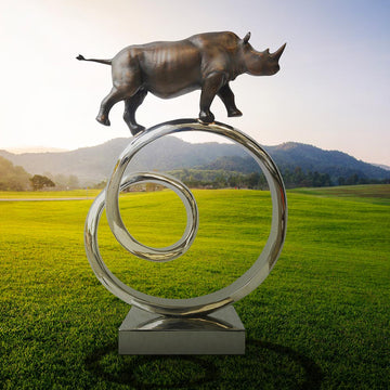 Black Rhino Goes Round A Big World (Bronze Sculpture)