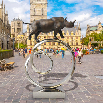 Black Rhino Goes Round A Big World (Bronze Sculpture)