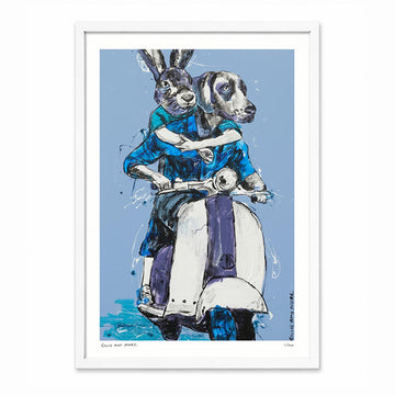 Vespa Riders in Blue (Print)