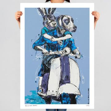 Vespa Riders in Blue (Print)